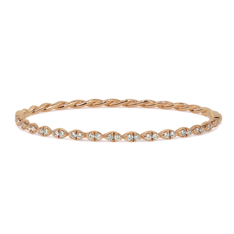 18K rose gold twist-shaped bangle with ethically-sourced round brilliant diamonds