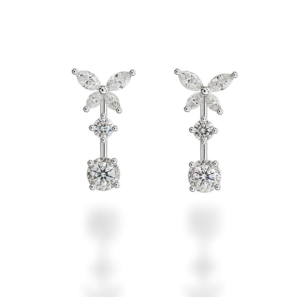 Diamond Drop Earrings. 18K white gold with ethically-sourced round brilliant diamonds