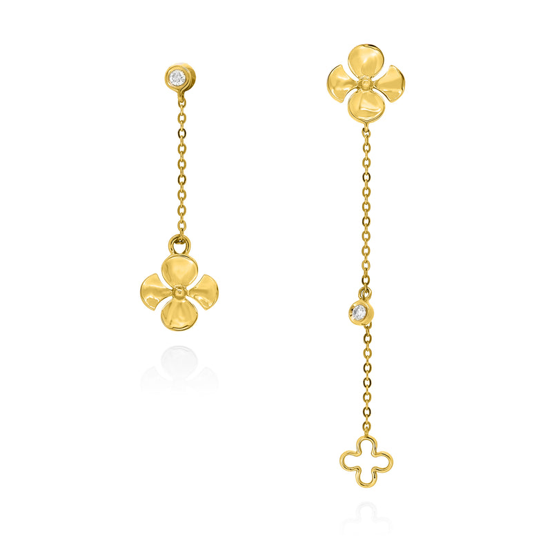 Begonia Drop Earrings handcrafted in 18K yellow gold with ethically-sourced round brilliant diamonds