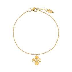 18K Yellow Gold Thin Chain Bracelet with a Begonia Flower Charm with a Round Brilliant Diamond