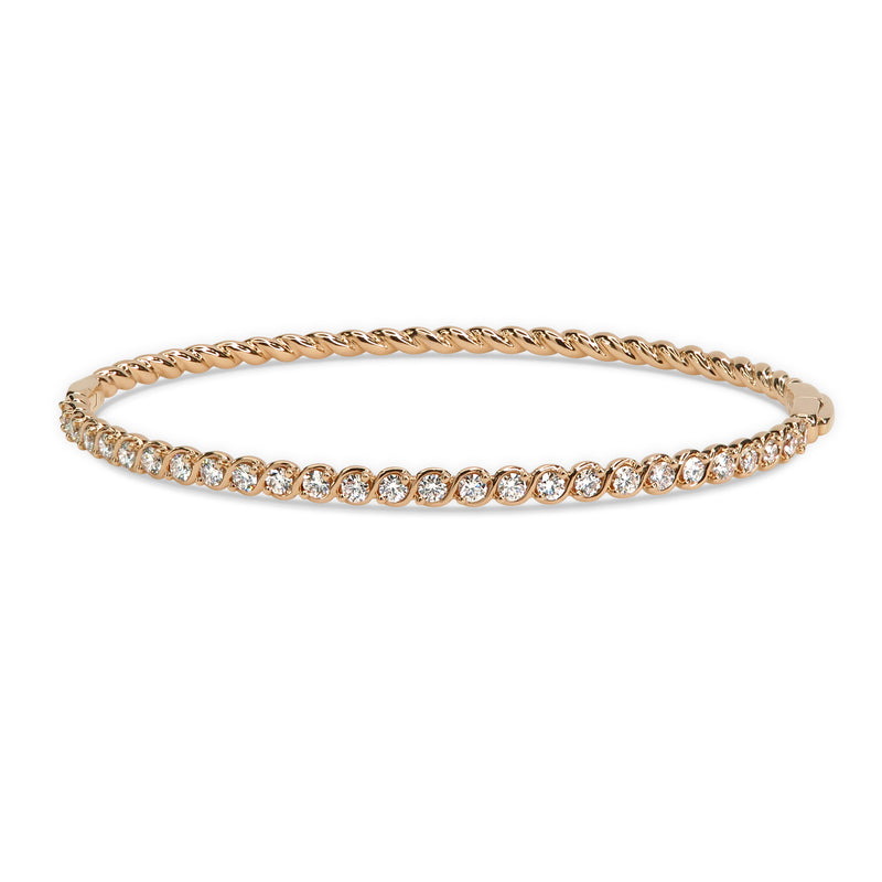 18K Rose Gold Diamond Bangle with a Braid and Twist Pattern