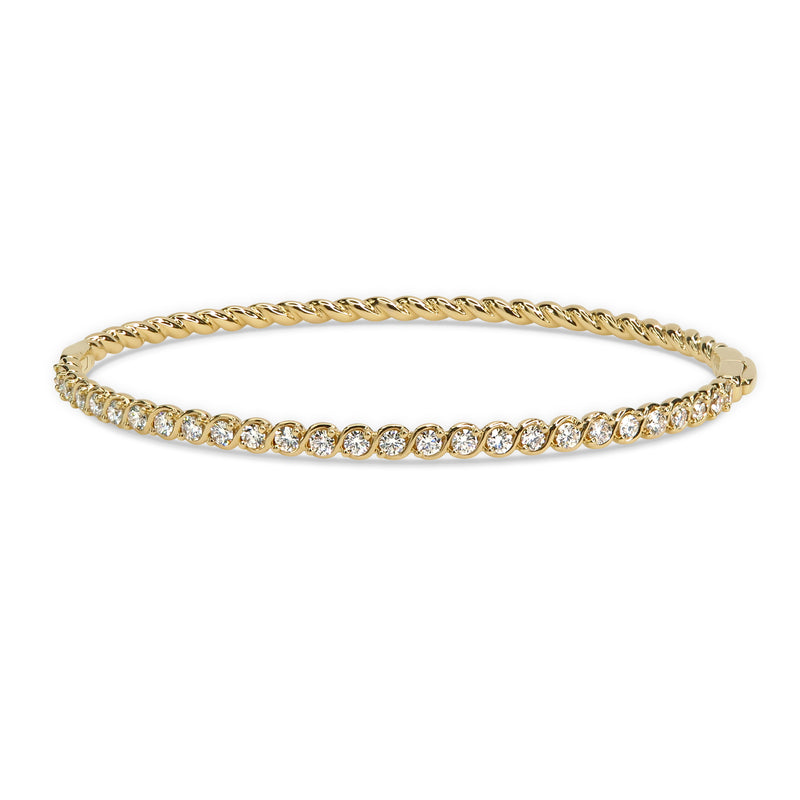 18K Yellow Gold Diamond Bangle with a Braid and Twist Pattern