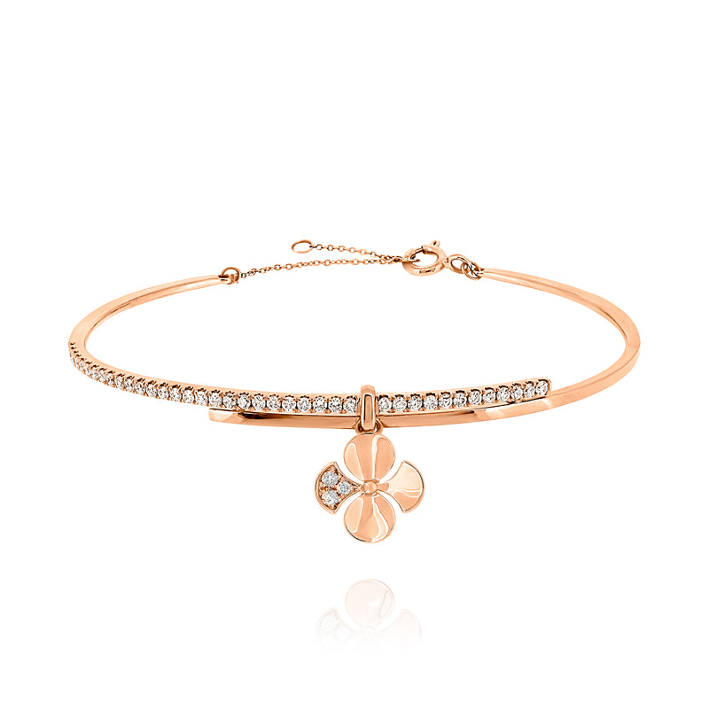 18K Rose Gold Diamond Bracelet with a Begonia Flower Charm.