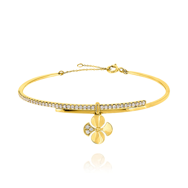 18K Yellow Gold Diamond Bracelet with a Begonia Flower Charm.