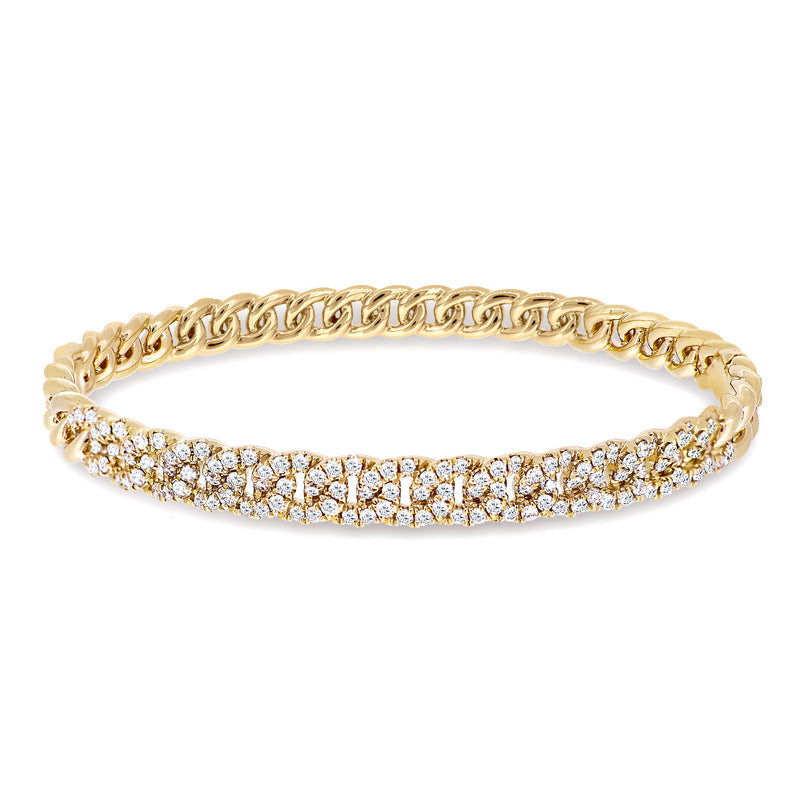 18K Yellow Gold Twist Chain Bangle with Round Brilliant Diamonds.