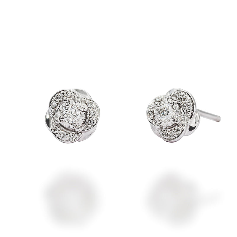 Floral Diamond Earring Studs. 18K white gold with ethically-sourced round brilliant diamonds