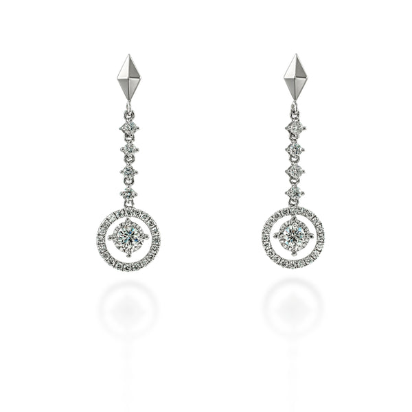 Diamond drop earrings. 18K white gold with ethically-sourced round brilliant diamonds
