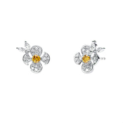 Begonia Flower Diamond Earrings with Yellow Diamond in the Centre. 