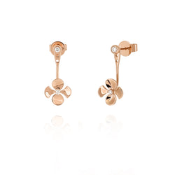 Begonia Flower Drop Earrings handcrafted in 18K Rose Gold with Round Brilliant Diamonds