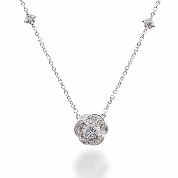 Floral Diamond Pendant on white gold chain. 18K white gold with ethically-sourced round brilliant diamonds
