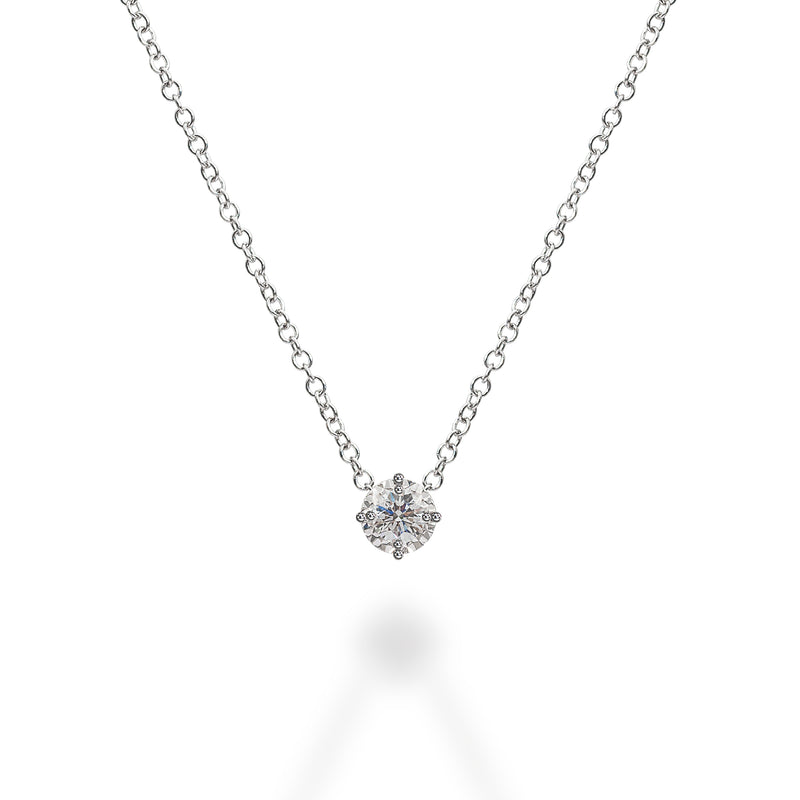 18K white gold necklace with a round brilliant diamond centre-stone 