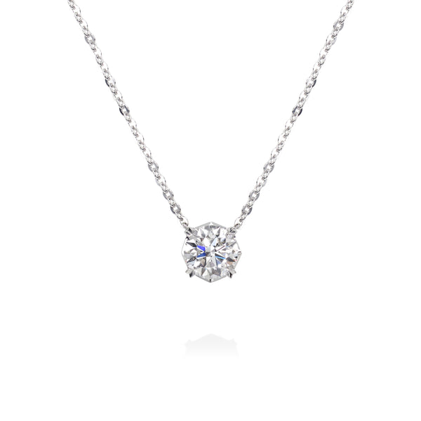 18K White Gold or Platinum Necklace with Round Brilliant Diamond Pendant