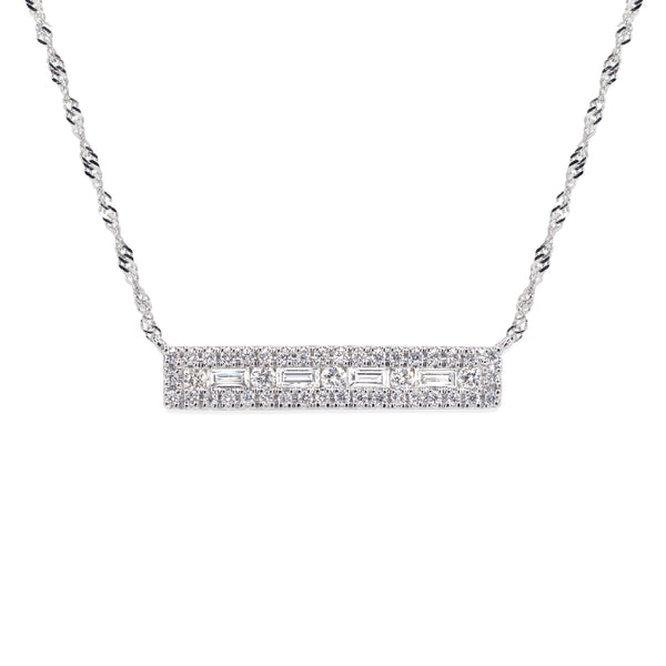 18K white gold necklace with ethically-sourced round brilliant and baguette diamonds