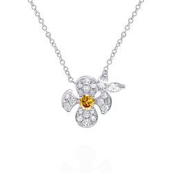 Diamond Flower Shaped Platinum Necklace with ethically-sourced round brilliant, marquise and yellow diamonds
