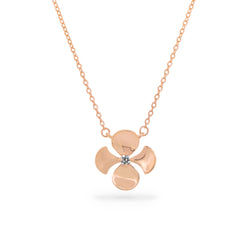 18K Rose Gold Thin Chain Necklace with a Begonia Flower Charm with a Round Brilliant Diamond