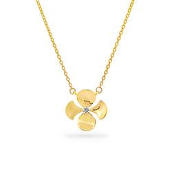 18K Yellow Gold Thin Chain Necklace with a Begonia Flower Charm with a Round Brilliant Diamond