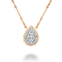18K Gold Chain Necklace with a Tear Drop Shaped Pendant with Round Brilliant Diamonds. 