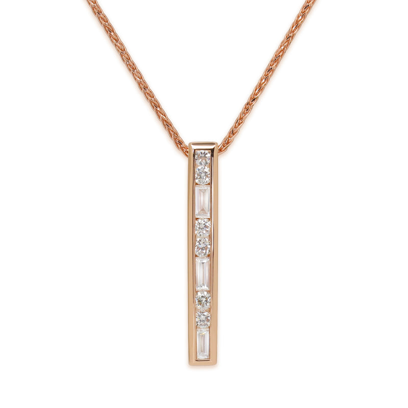 18K rose gold with ethically-sourced round brilliant and baguette diamonds