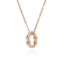 18K Rose Gold Necklace Pendant with a Twist Pattern Ring Pendant and round brilliant diamonds. 