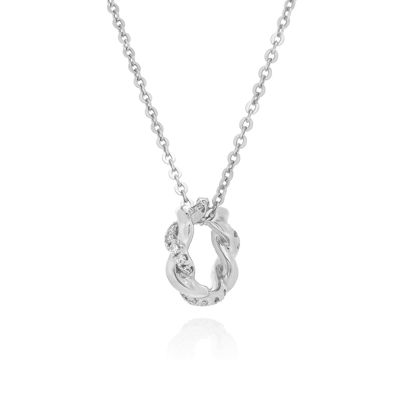 18K White Gold Necklace Pendant with a Twist Pattern Ring Pendant and round brilliant diamonds.