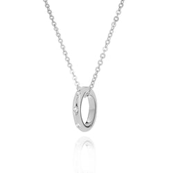 18K White Gold Chain Necklace with a Ring Pendant and Round Brilliant Diamonds. 