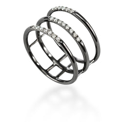 Three Tier Ring with Diamonds. Black Rhodium plated 18K Gold with ethically-sourced Diamonds