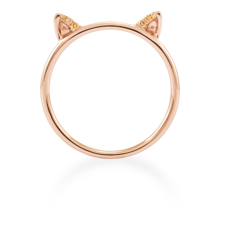 18K rose gold ring with petite cat ears. Ethically-sourced yellow diamonds.