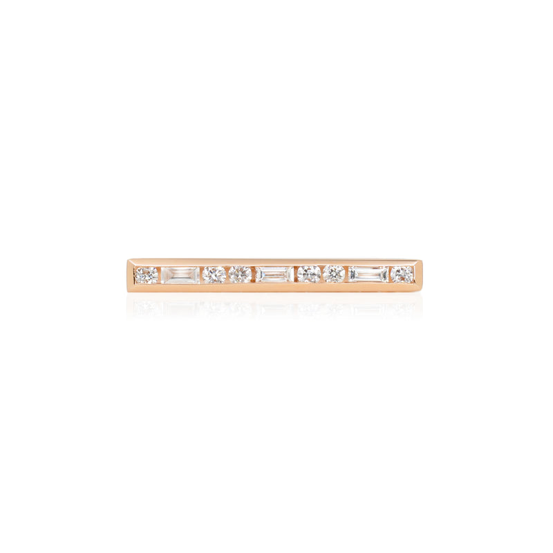 Square Shaped Ring, 18K Rose Gold with Round Brilliant and Bagette Diamonds