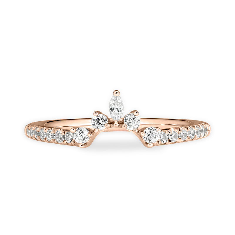 Crown style ring band. 18K rose gold with ethically-sourced round brilliant diamonds