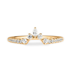 Crown style ring band. 18K yellow gold with ethically-sourced round brilliant diamonds
