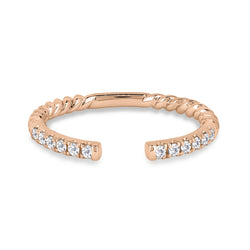 18K Rose Gold Ring Band with Round Brilliant Diamonds and a Twist Band Design. 