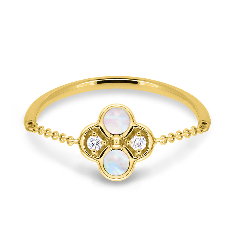 Begonia Flower Ring. 18K yellow gold with ethically-sourced round brilliant diamonds and mother of pearls