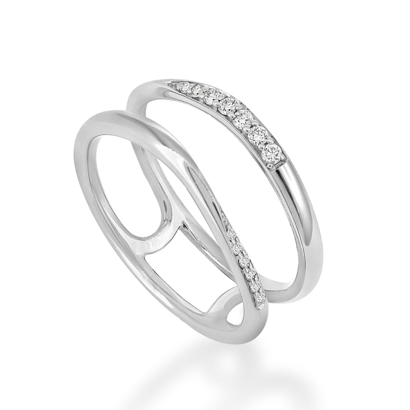 Double Layer Ring handcrafted in 18K white gold with ethically-sourced round brilliant diamonds