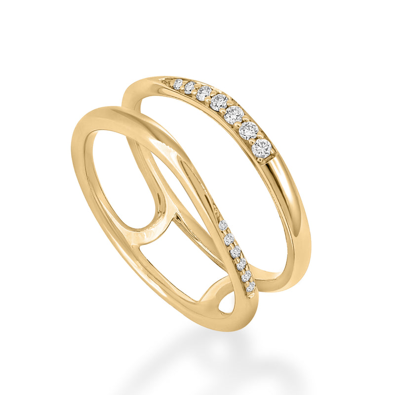 Double Layer Ring handcrafted in 18K yellow gold with ethically-sourced round brilliant diamonds