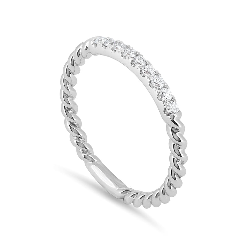 18K White Gold Ring Band with Twist Design and Round Brilliant Diamonds