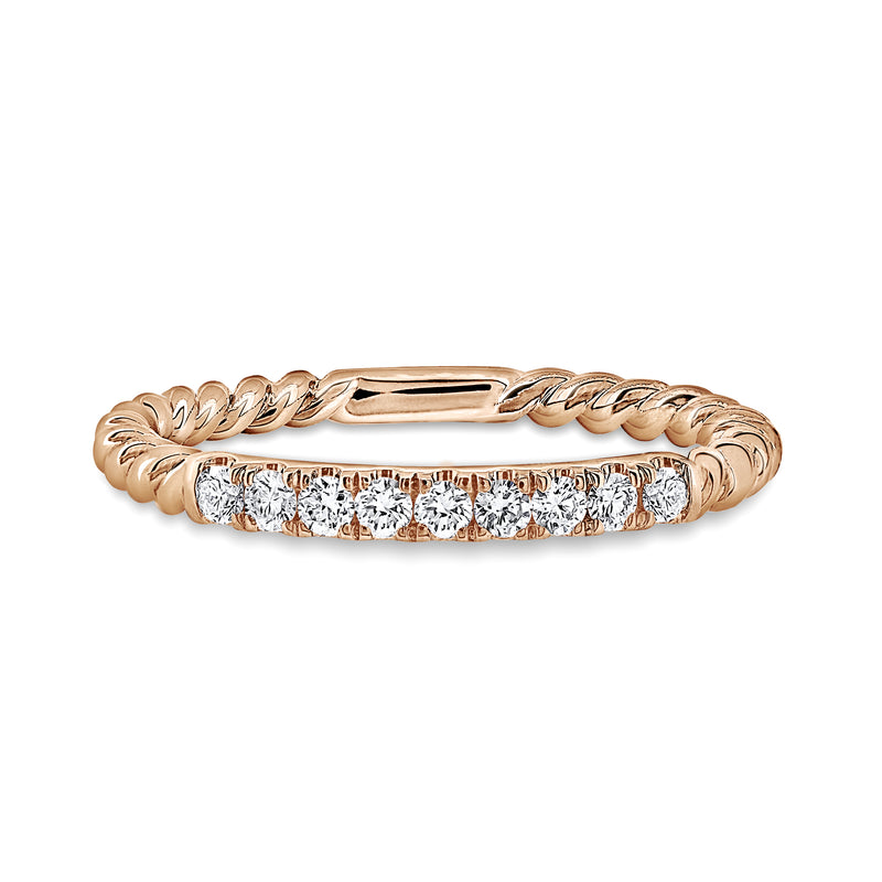 18K Rose Gold Ring Band with Twist Design and Round Brilliant Diamonds