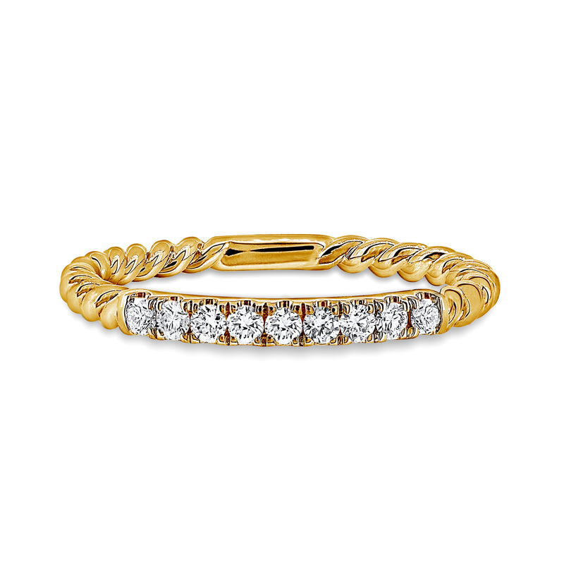18K Yellow Gold Ring Band with Twist Design and Round Brilliant Diamonds