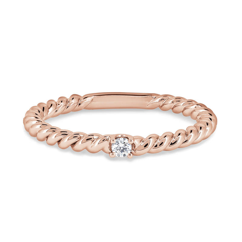 Rope style ring with a diamond centre-stone. Handcrafted in 18K rose gold with a round brilliant diamond.